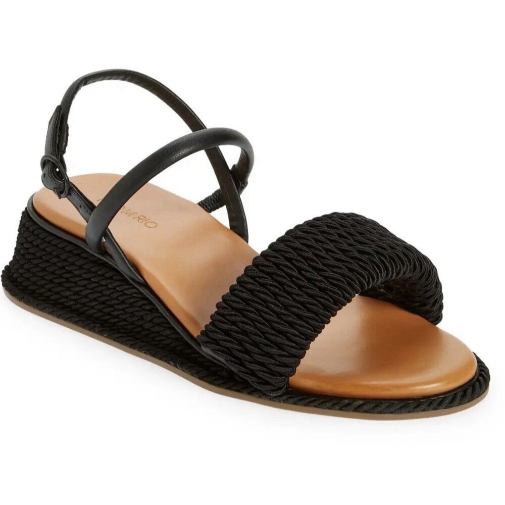 Women’s FARM RIO Black Wedge Espadrille Sandals Woven / Size: 7 / 1.75” heel